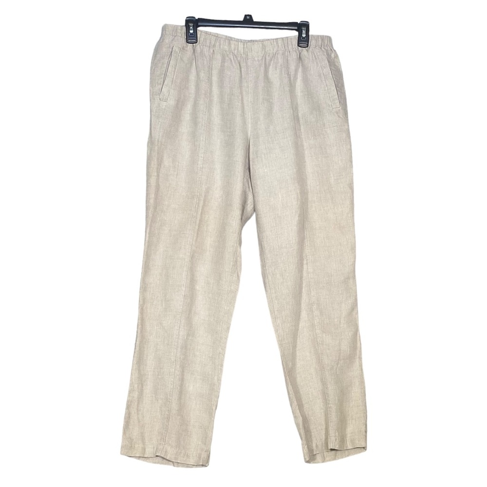 Chico’s Pull-on Pants 100% Linen Elastic Waist Khaki Tan Size 2 (L/12)